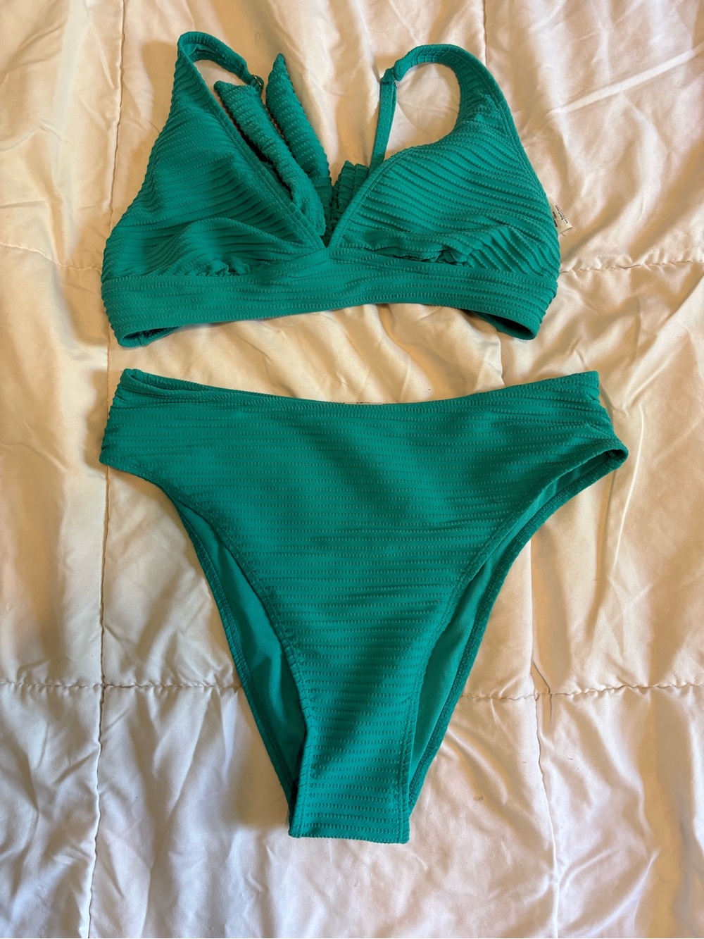 No Boundaries Teal Green Textured Two-Piece Bikini size large